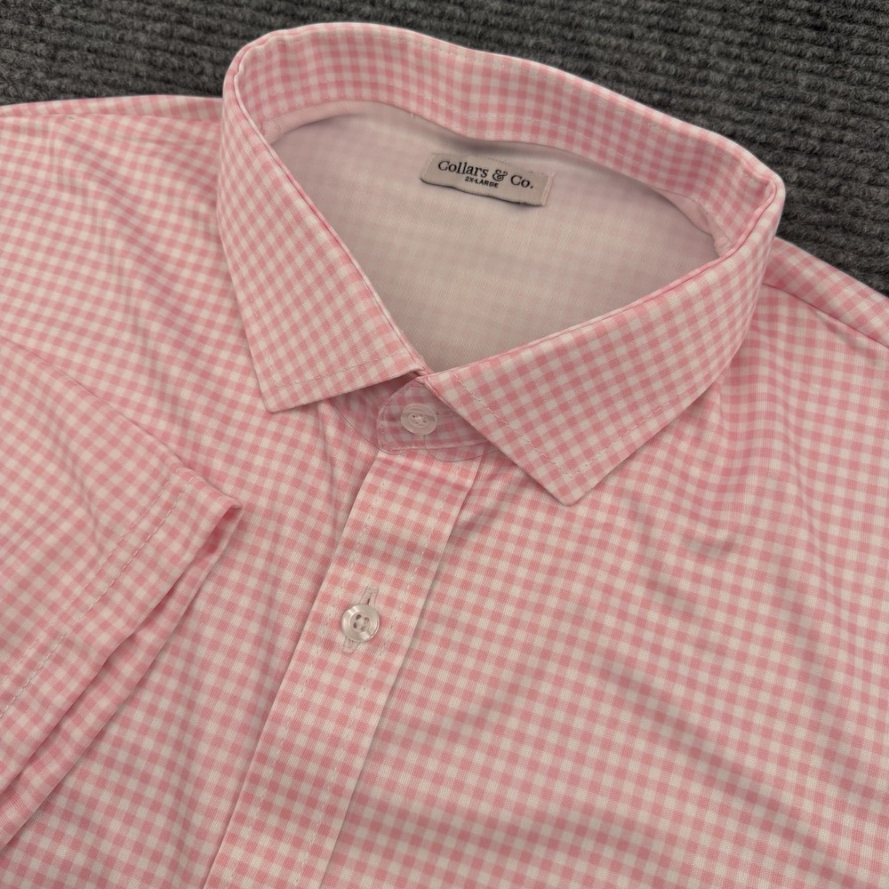 Collars And Co Button Up Shirt Mens 2XL Pink Plaid Gingham Performance Stretch‎